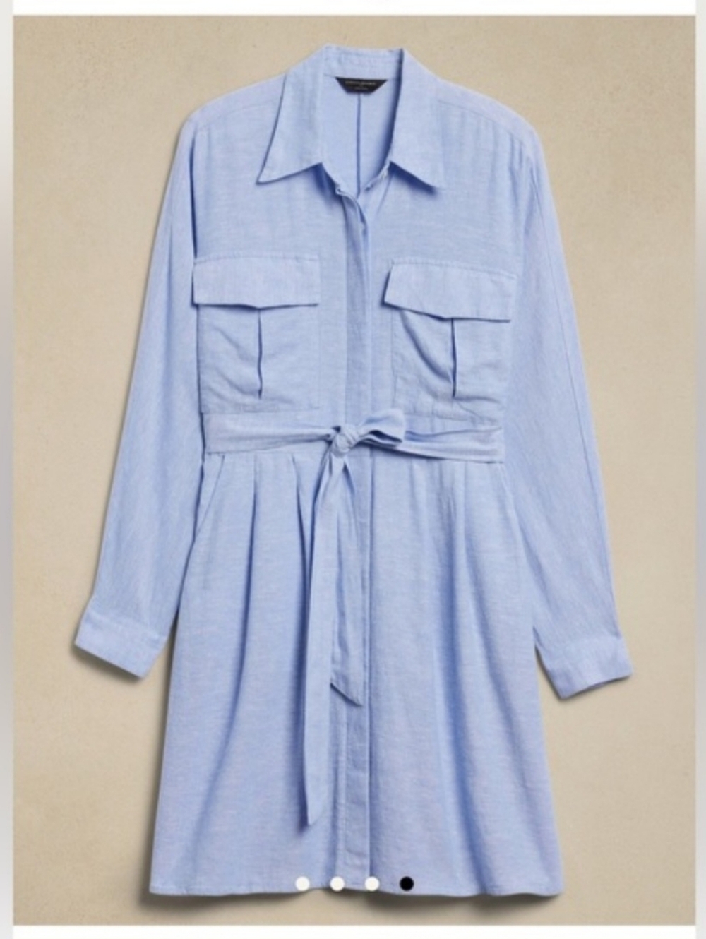 Banana Republic Factory Linen Light Blue Long Sleeve Tie Waist Shirt Dress Med